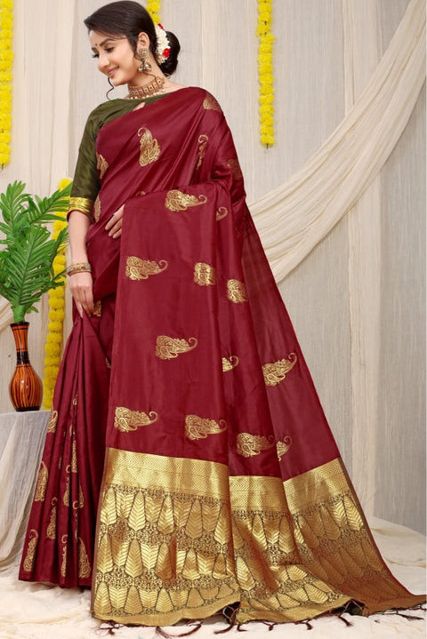 VastraLakshmi Energetic Maroon Banarasi Silk With Refreshing Blouse Piece