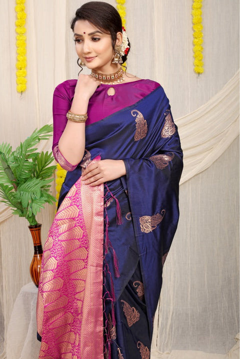 VastraLakshmi Sensational Navy Blue Banarasi Silk With Sizzling Blouse Piece