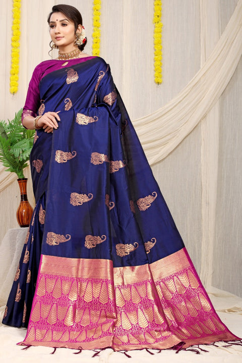 VastraLakshmi Sensational Navy Blue Banarasi Silk With Sizzling Blouse Piece