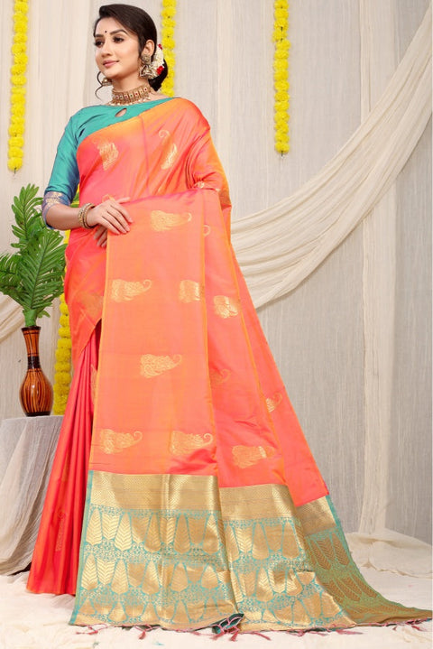 VastraLakshmi Alluring Peach Banarasi Silk With Wonderful Blouse Piece