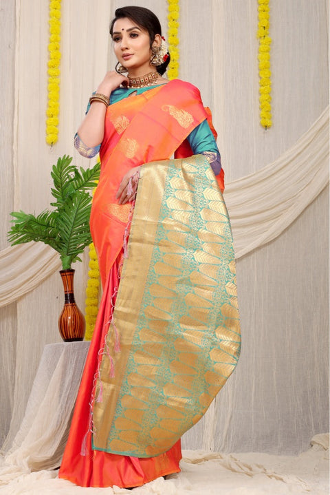 VastraLakshmi Alluring Peach Banarasi Silk With Wonderful Blouse Piece