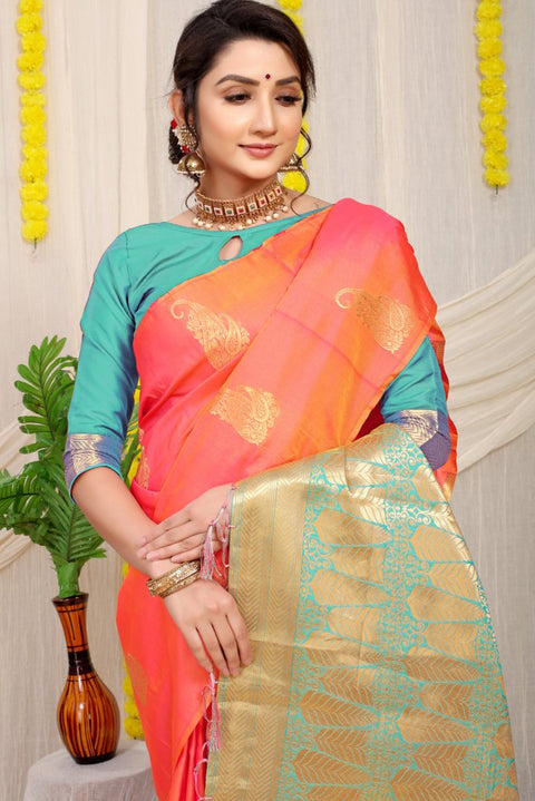 VastraLakshmi Alluring Peach Banarasi Silk With Wonderful Blouse Piece