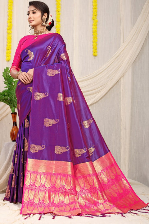 VastraLakshmi Adorning Purple Banarasi Silk With Snappy Blouse Piece