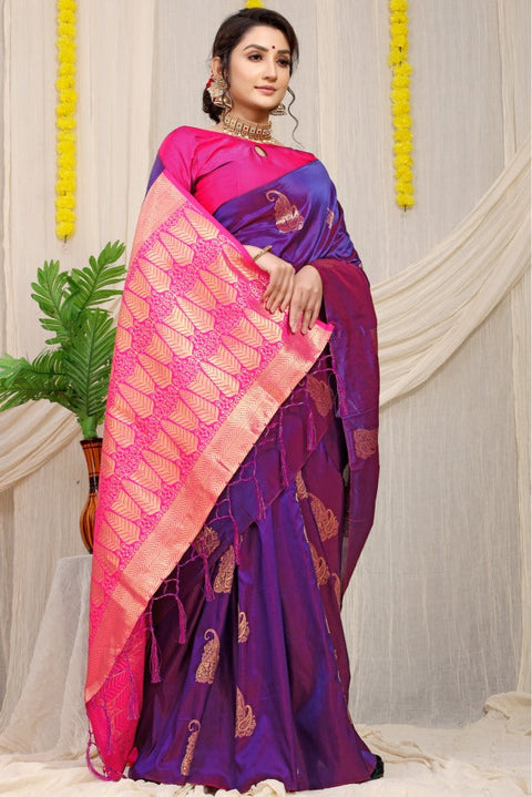 VastraLakshmi Adorning Purple Banarasi Silk With Snappy Blouse Piece