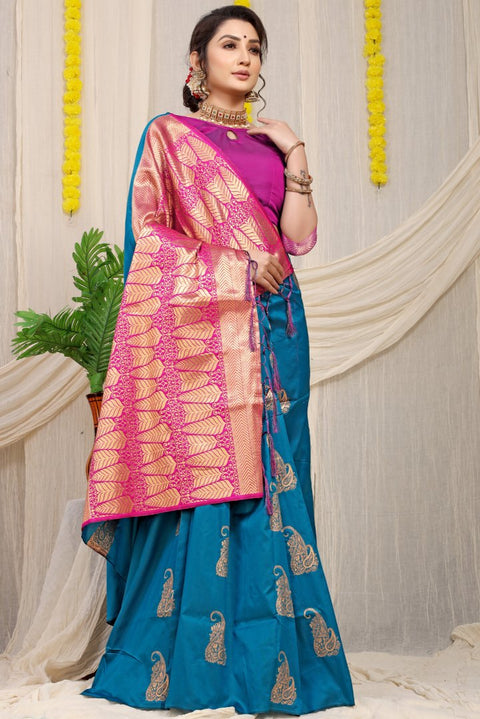 VastraLakshmi Unique Rama Banarasi Silk With Dazzling Blouse Piece