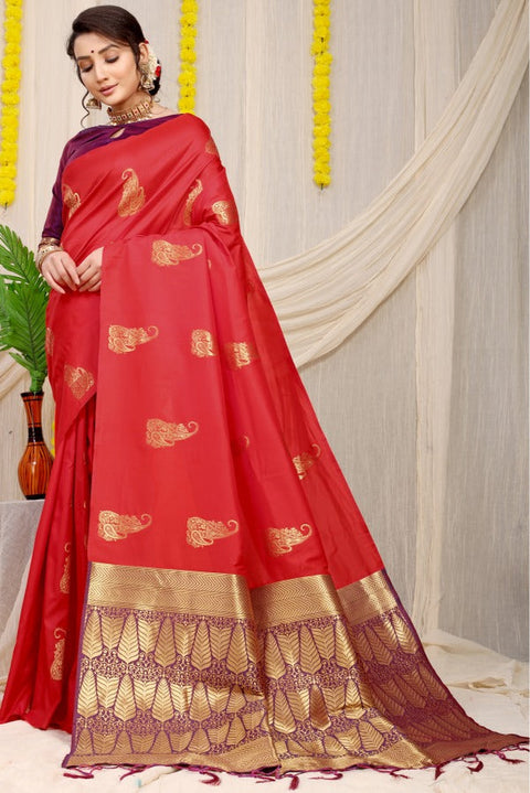 VastraLakshmi Phenomenal Red Banarasi Silk With Outstanding Blouse Piece