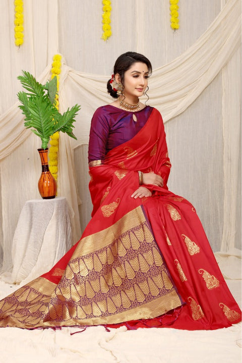 VastraLakshmi Phenomenal Red Banarasi Silk With Outstanding Blouse Piece