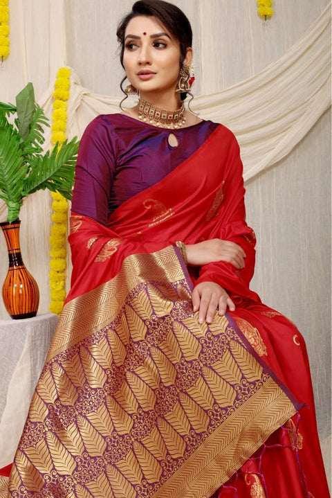 VastraLakshmi Phenomenal Red Banarasi Silk With Outstanding Blouse Piece