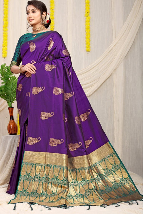 VastraLakshmi Charming Royal Purple Banarasi Silk With Glowing Blouse Piece