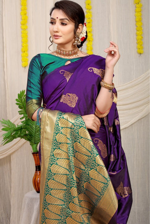 VastraLakshmi Charming Royal Purple Banarasi Silk With Glowing Blouse Piece