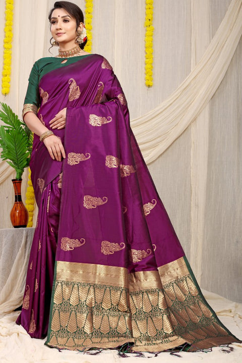 VastraLakshmi Beautiful Wine Banarasi Silk With Girlish Blouse Piece