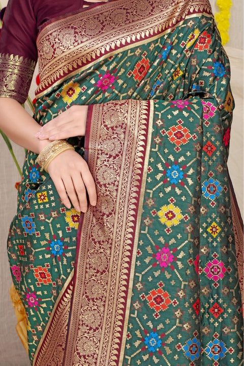 VastraLakshmi Sophisticated Dark Green Soft Patola Silk Saree with Demanding Blouse Piece