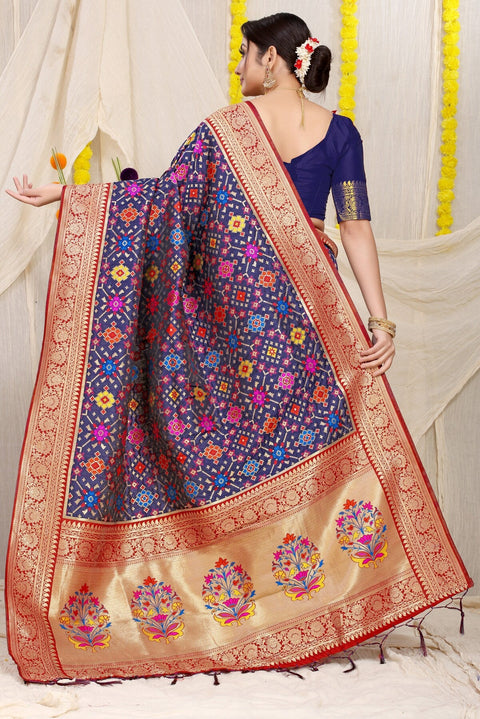 VastraLakshmi Unique Navy Blue Soft Patola Silk Saree with Demanding Blouse Piece