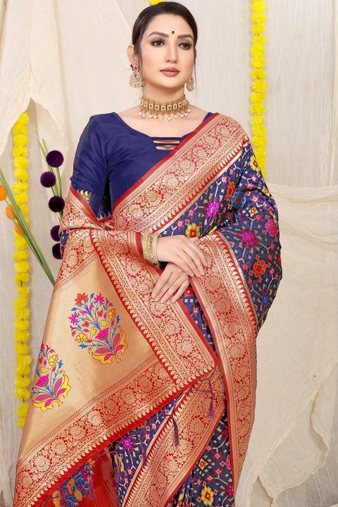 VastraLakshmi Unique Navy Blue Soft Patola Silk Saree with Demanding Blouse Piece