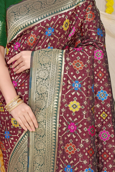 VastraLakshmi Adorable Wine Soft Patola Silk Saree with Demanding Blouse Piece