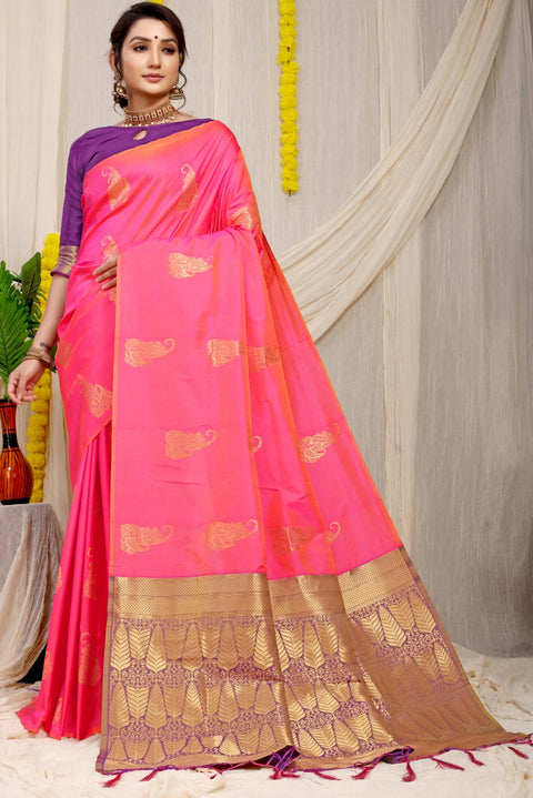 VastraLakshmi Stylish Pink Banarasi Silk With Skinny Blouse Piece