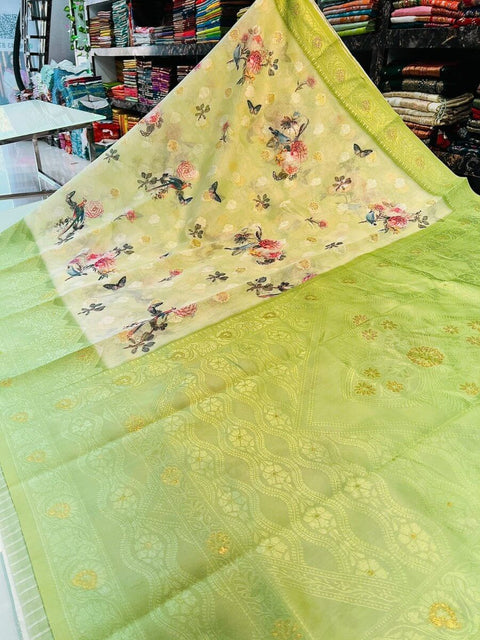 VastraLakshmi Ravishing Pista Cotton Silk Saree With Pleasant Blouse Piece