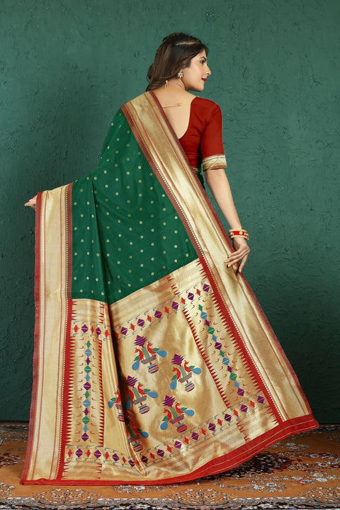 VastraLakshmi Marvellous Dark Green Paithani Silk Saree With Flattering Blouse Piece