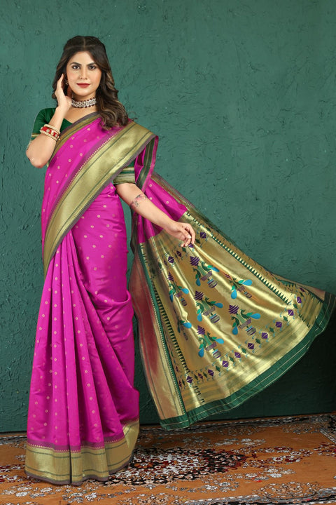 VastraLakshmi Energetic Dark Pink Paithani Silk Saree With Sensational Blouse Piece