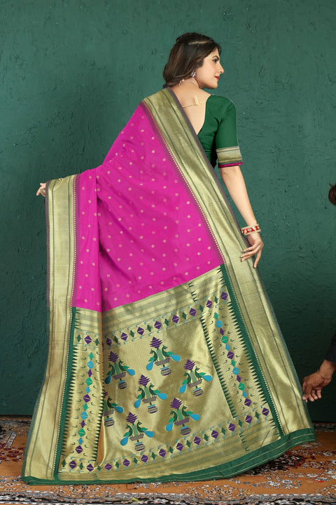 VastraLakshmi Energetic Dark Pink Paithani Silk Saree With Sensational Blouse Piece