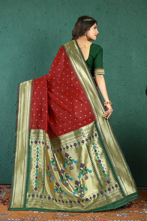 VastraLakshmi Gorgeous Maroon Paithani Silk Saree With Alluring Blouse Piece