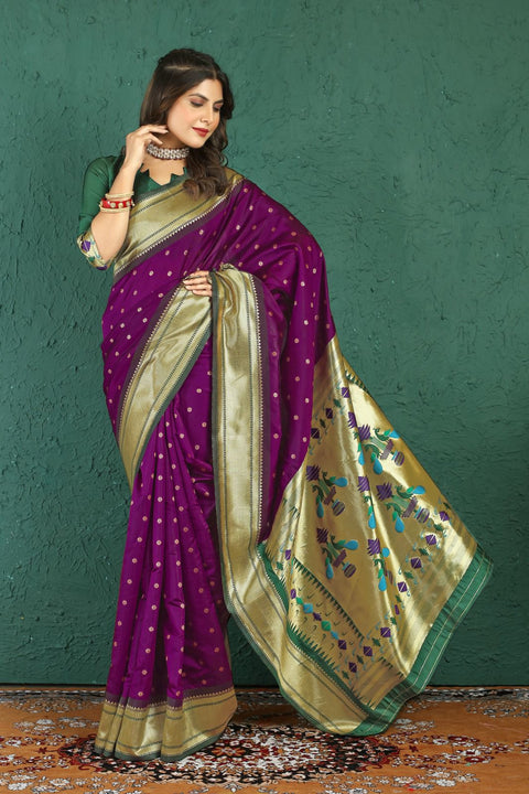 VastraLakshmi Skinny Purple Paithani Silk Saree With Capricious Blouse Piece