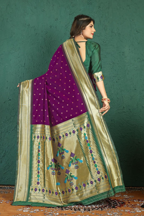 VastraLakshmi Skinny Purple Paithani Silk Saree With Capricious Blouse Piece