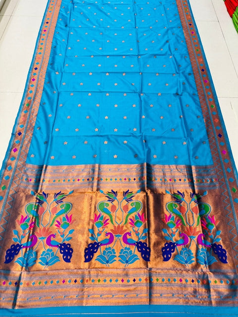 VastraLakshmi Inspiring Firozi Paithani Silk Saree With Ethnic Blouse Piece