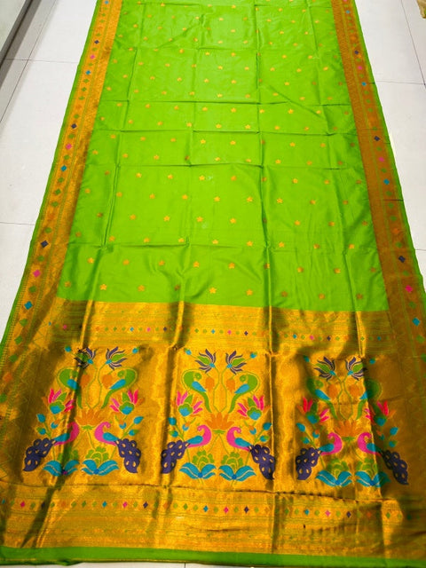 VastraLakshmi Fancifull Green Paithani Silk Saree With Ethnic Blouse Piece