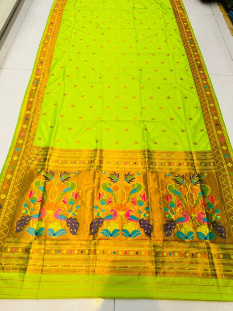 VastraLakshmi Opulent Parrot Paithani Silk Saree With Ethnic Blouse Piece