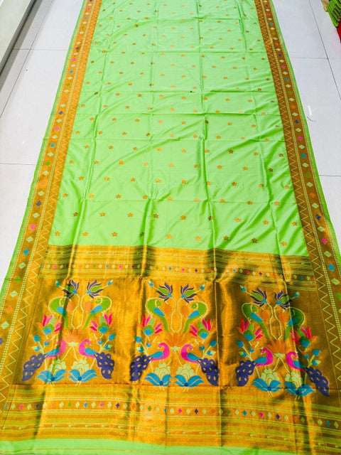 VastraLakshmi Appealing Pista Paithani Silk Saree With Ethnic Blouse Piece