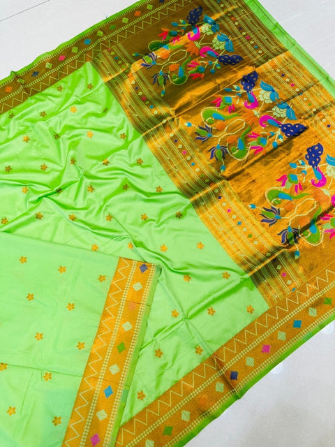 VastraLakshmi Appealing Pista Paithani Silk Saree With Ethnic Blouse Piece