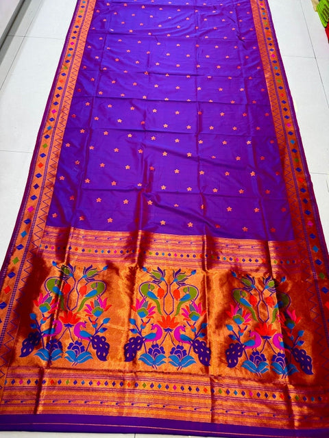 VastraLakshmi Beautiful Purple Paithani Silk Saree With Ethnic Blouse Piece