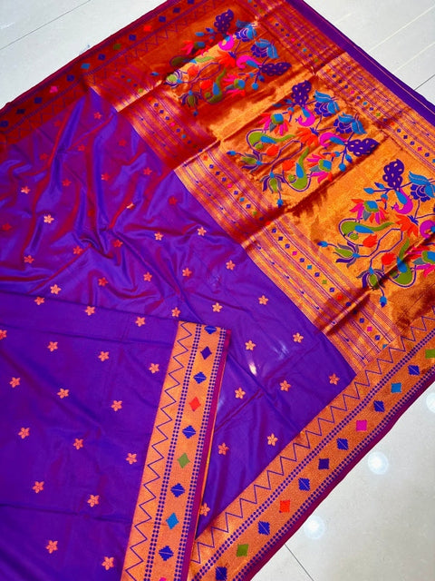 VastraLakshmi Beautiful Purple Paithani Silk Saree With Ethnic Blouse Piece