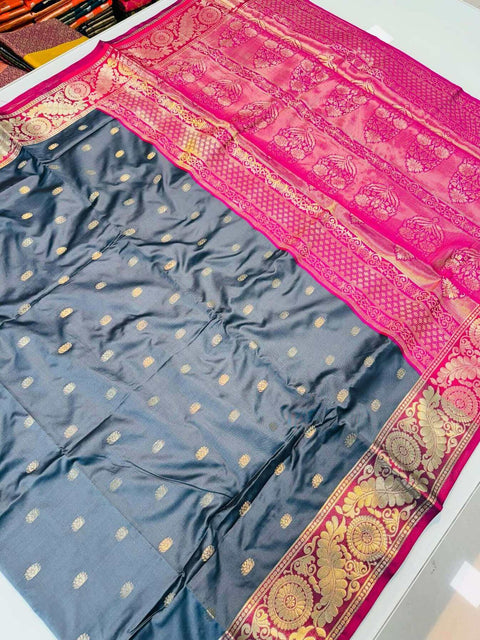 VastraLakshmi Twirling Grey Soft Banarasi Silk Saree With Most Flattering Blouse