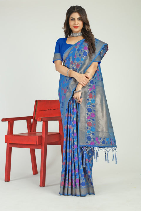 VastraLakshmi Trendy Blue Linen Silk Saree With Precious Blouse Piece