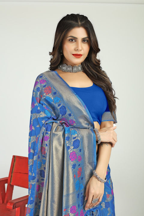 VastraLakshmi Trendy Blue Linen Silk Saree With Precious Blouse Piece