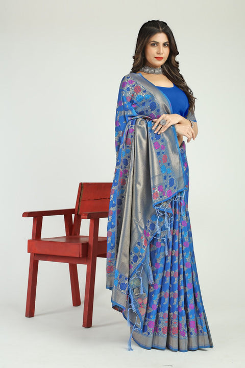 VastraLakshmi Trendy Blue Linen Silk Saree With Precious Blouse Piece