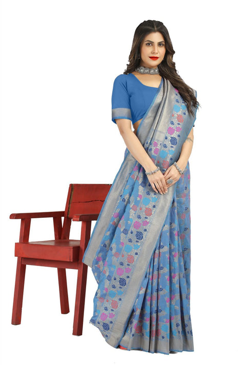 VastraLakshmi Amazing Firozi Linen Silk Saree With Sophisticated Blouse Piece