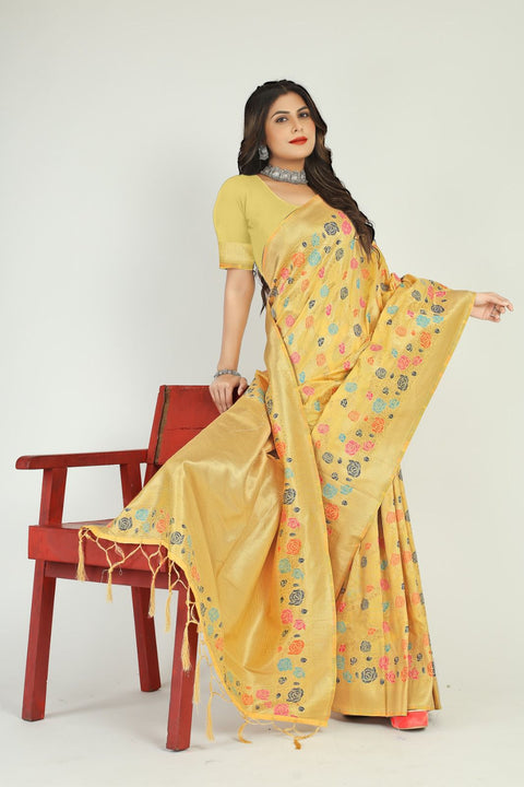 VastraLakshmi Glorious Lemon Linen Silk Saree With Attractive Blouse Piece