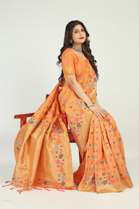 VastraLakshmi Outstanding Peach Linen Silk Saree With Invaluable Blouse Piece