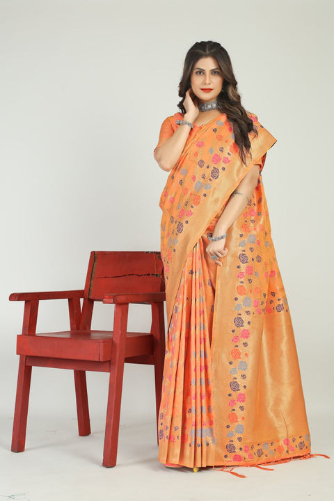 VastraLakshmi Outstanding Peach Linen Silk Saree With Invaluable Blouse Piece