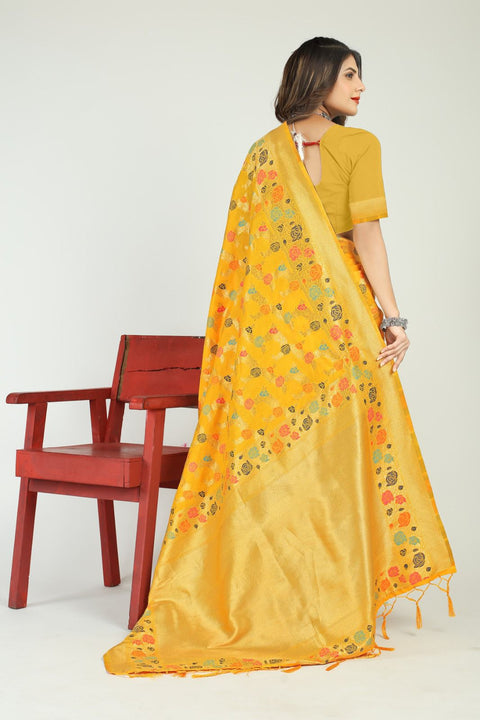 VastraLakshmi Alluring Yellow Linen Silk Saree With Skinny Blouse Piece