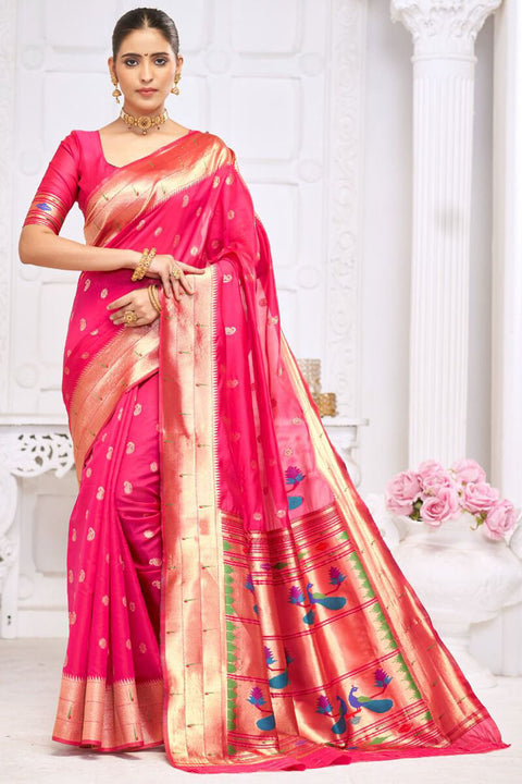 VastraLakshmi Adorable Dark Pink Paithani Silk Saree With Impressive Blouse Piece