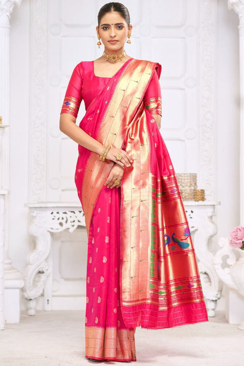 VastraLakshmi Adorable Dark Pink Paithani Silk Saree With Impressive Blouse Piece