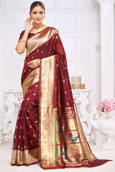 VastraLakshmi Invaluable Maroon Paithani Silk Saree With Wonderful Blouse Piece