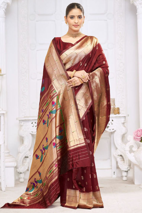 VastraLakshmi Invaluable Maroon Paithani Silk Saree With Wonderful Blouse Piece