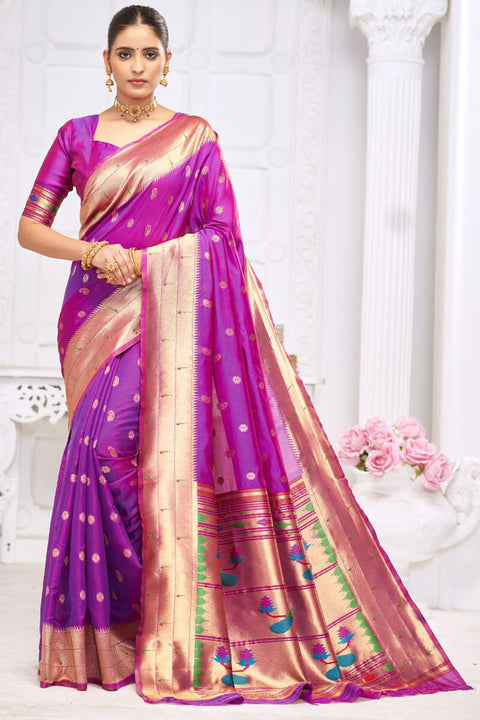 VastraLakshmi Wonderful Purple Paithani Silk Saree With Charming Blouse Piece