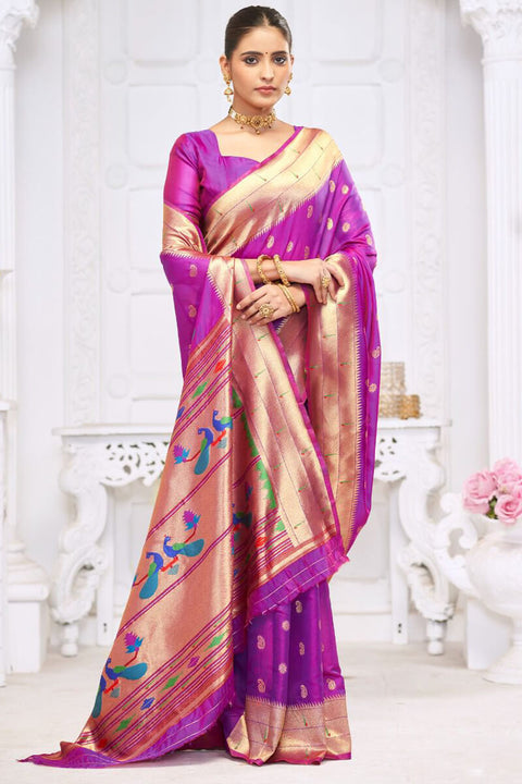 VastraLakshmi Wonderful Purple Paithani Silk Saree With Charming Blouse Piece