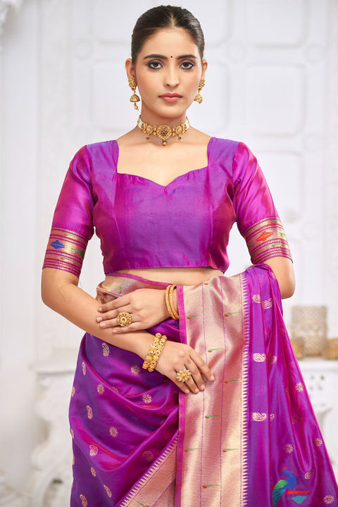 VastraLakshmi Wonderful Purple Paithani Silk Saree With Charming Blouse Piece